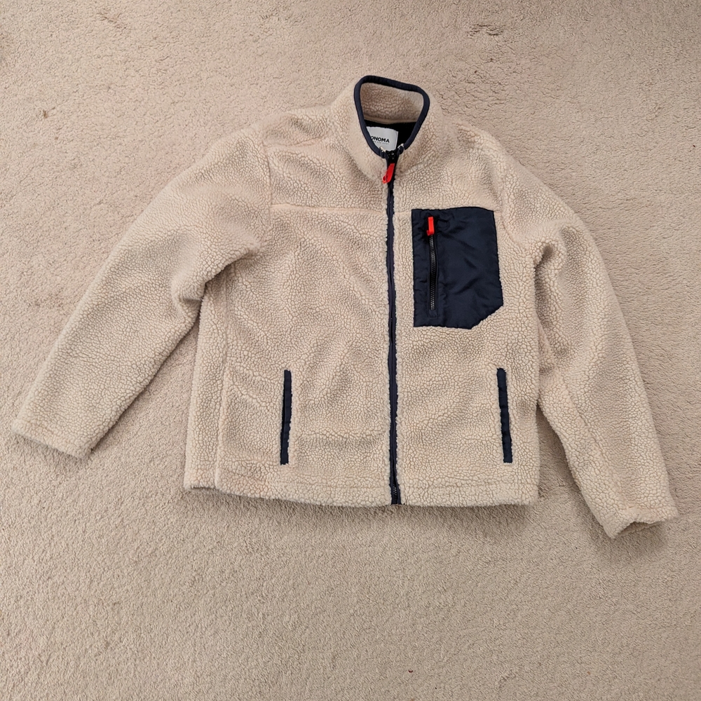 Sonoma Cream Sherpa Fleece Jacket with Navy Accents